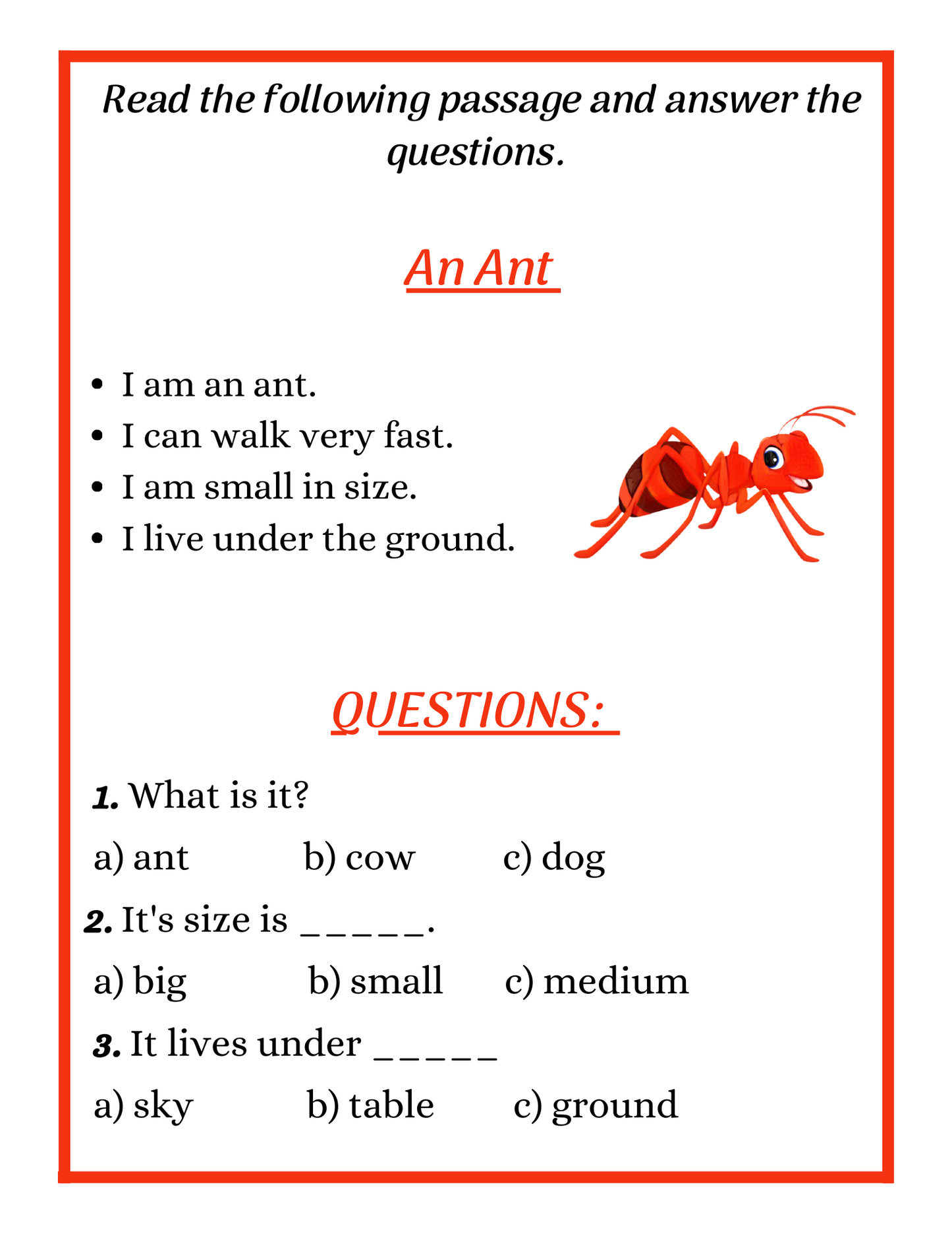 Reading Worksheets for kids