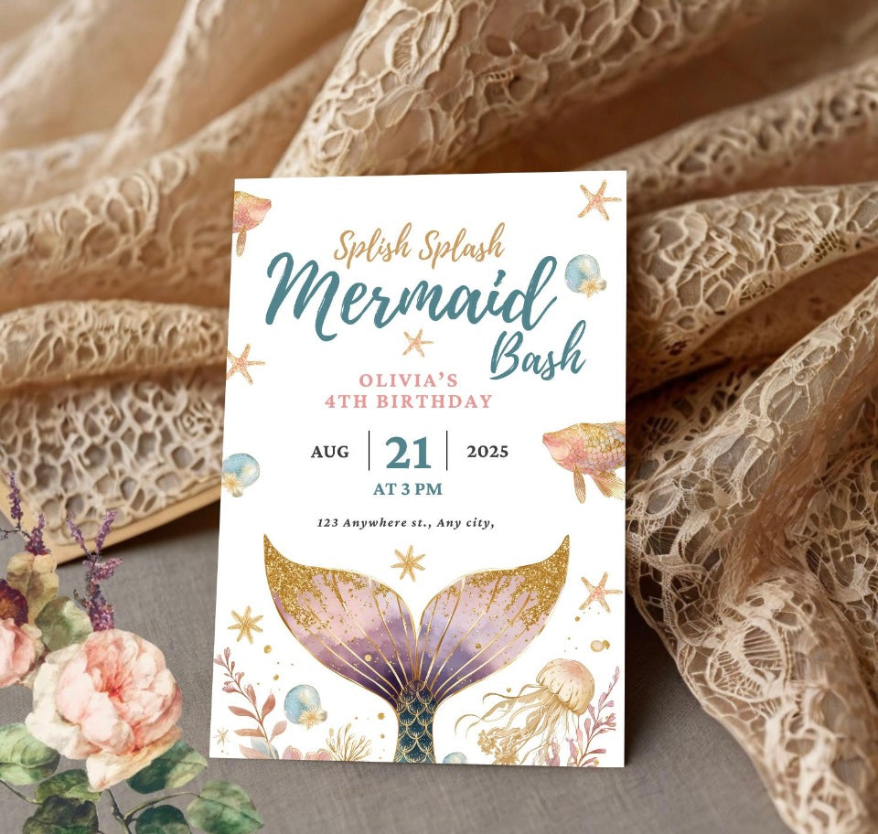 Editable Mermaid Birthday Invitation