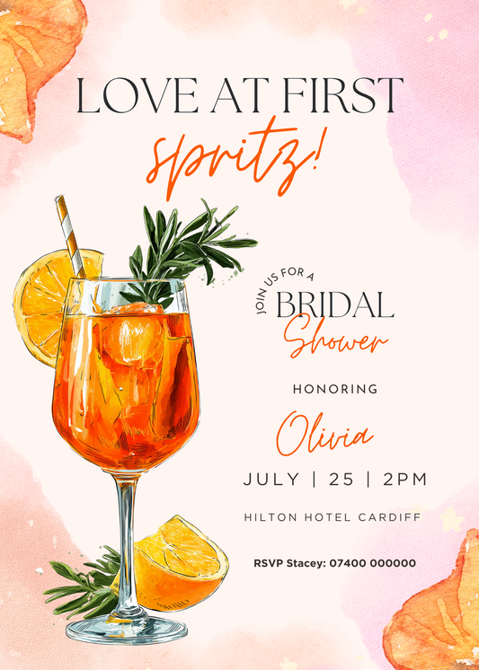 Love at first spritz bridal shower invitation
