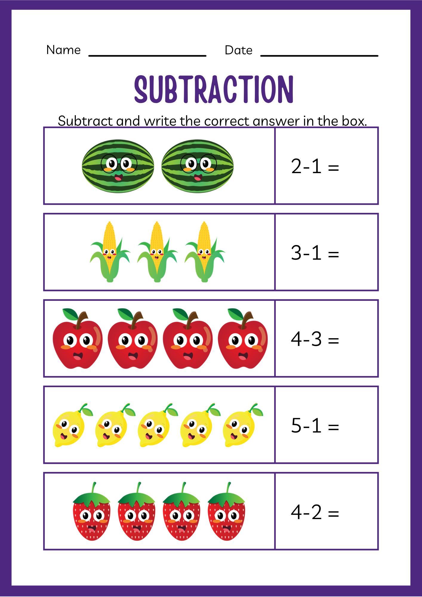 Fun And Colourful Subtraction Workbook