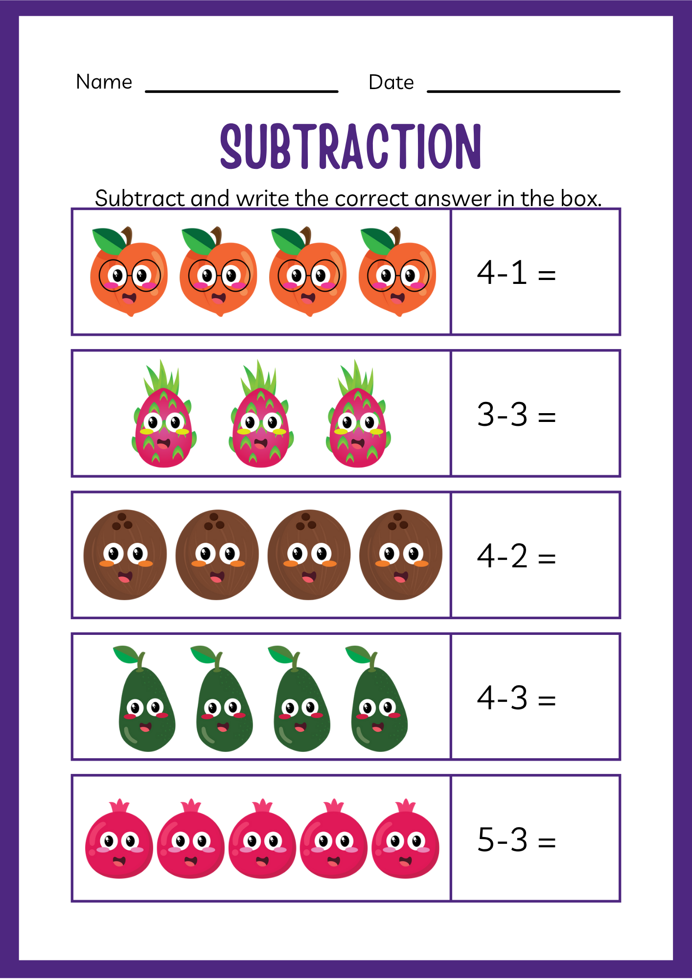 Fun And Colourful Subtraction Workbook