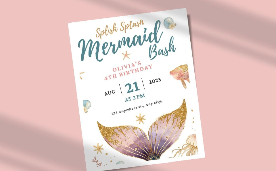 Editable Mermaid Birthday Invitation