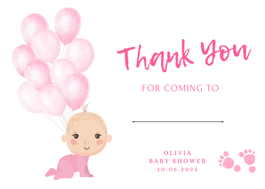 Baby Girl Shower Thank You Card